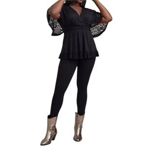 Torrid Top Blouse Black Stretch Lace Flutter Sleeve Smocked Waist Business Sz 4X